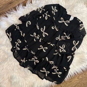 Carter’s Toddler Girl 2T Black Bow Print Ruffle Tiered Long Sleeve Dress